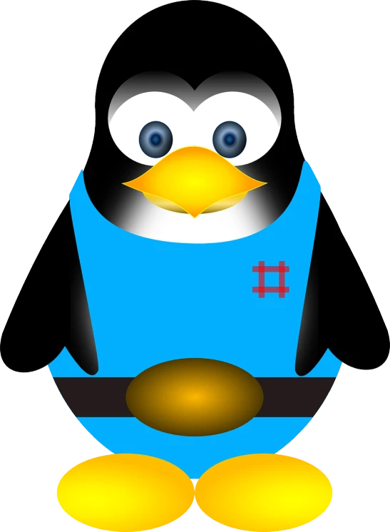 a cartoon penguin wearing a blue shirt, inspired by Masamitsu Ōta, computer art, compressed jpeg, he is wearing a black, portlet photo, image