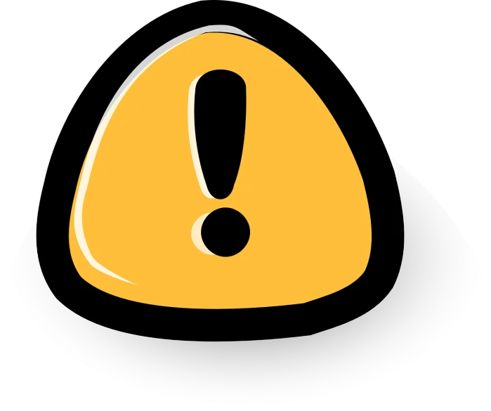 a yellow warning sign sitting on top of a white plate, a cartoon, pixabay, computer art, with a black background, badge, shock, blob