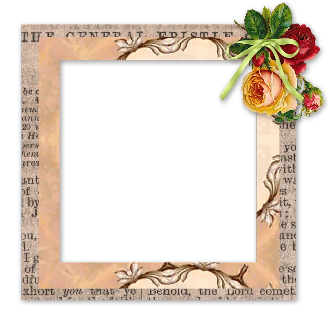a picture frame with a bunch of flowers on it, inspired by Cindy Wright, dada, wide screenshot, ribbon, slash page, rose