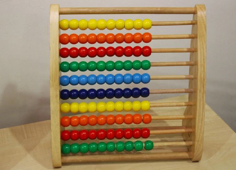 a close up of an abacuse on a table, by Ella Guru, flickr, bauhaus, algebra, 2 years old, rack, full of colour 8-w 1024