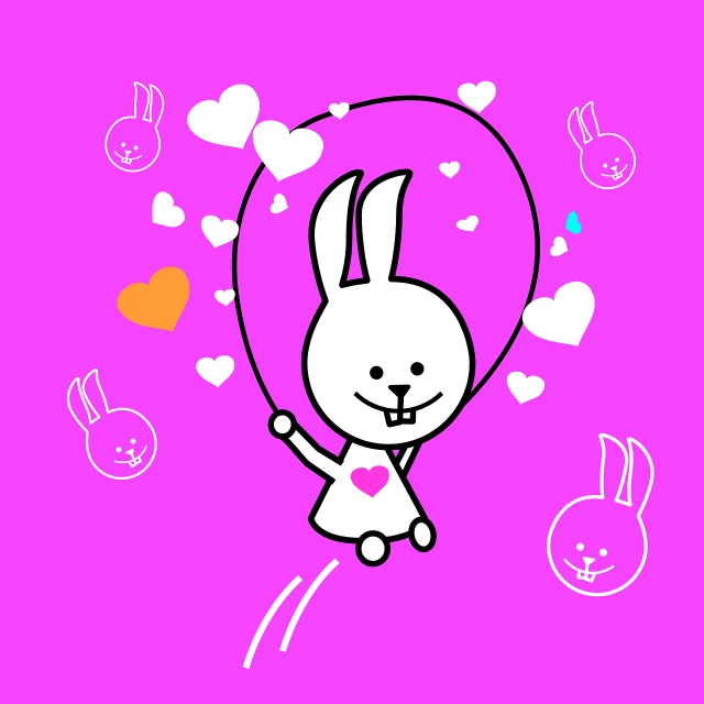 a drawing of a bunny flying through the air, a picture, inspired by Naka Bokunen, flickr, sōsaku hanga, heart rate, rubber hose animation, cartoonish vector style, magenta