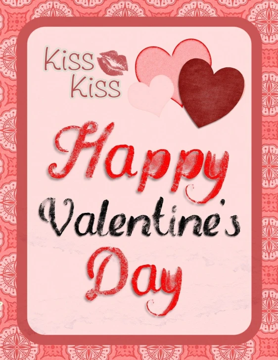a happy valentine's day card with two hearts, a picture, inspired by Valentine Hugo, kiss, happy!!!, kdp, 😃😀😄☺🙃😉😗