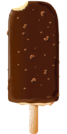 a chocolate covered ice cream bar sitting on top of a wooden stick, a digital painting, deviantart, amoled, detailed vectorart, bottle, full card design