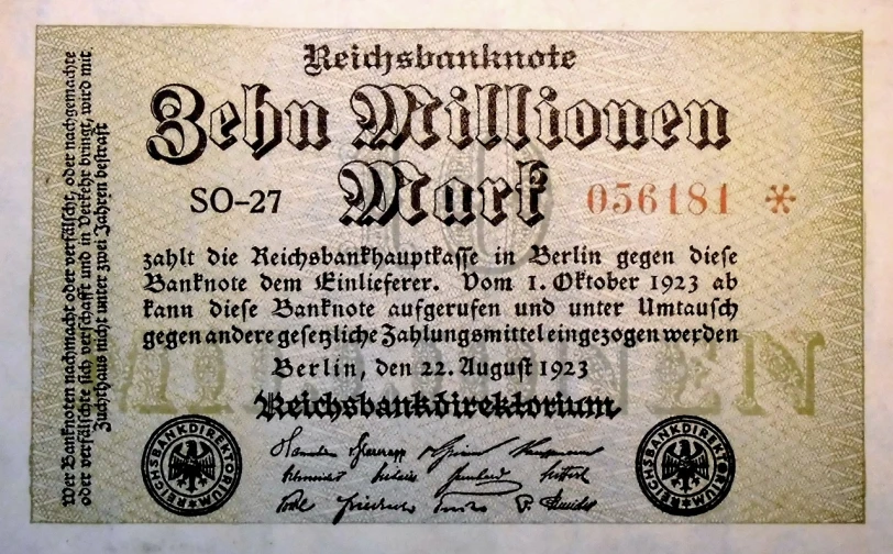 a black and white picture of a german bank note, a photo, by Wilhelm Bendz, handwriting title on the left, anja millen, rob, year 1 9 2 0