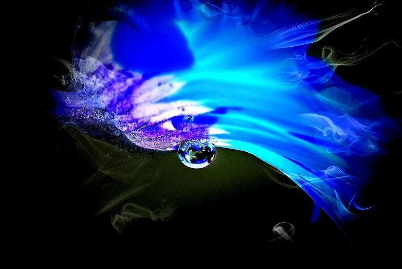 a blue flower with smoke coming out of it, flickr, art photography, magic frozen ice phoenix egg, purple water, blue phoenix bird, colorful high contrast