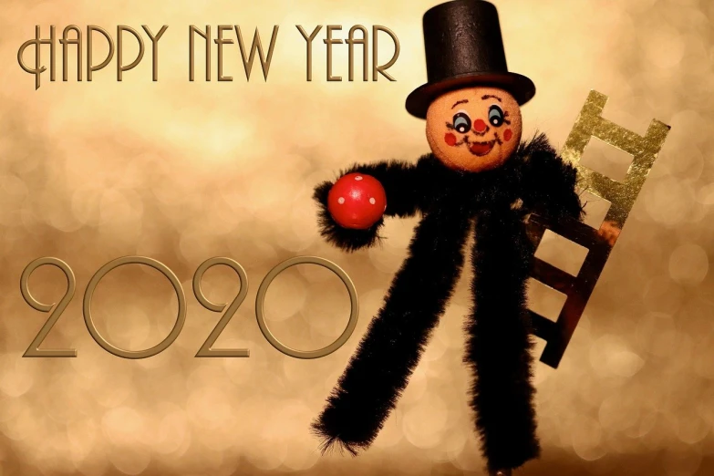 a happy new year card with a teddy bear holding an apple, a portrait, by Edward Corbett, pixabay, digital art, creepy masked marionette puppet, 2030s, banner, honey