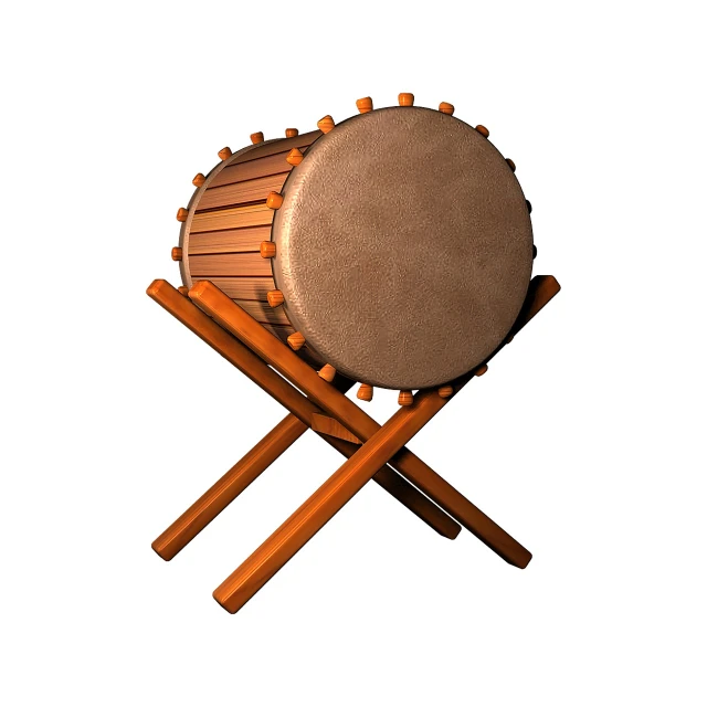 a wooden stool with a drum on top of it, a digital rendering, mingei, sharp high detail illustration, high detail illustration, high angle close up shot, various posed