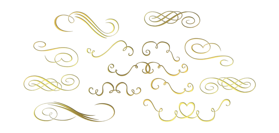 a bunch of gold letters on a black background, a stipple, art nouveau, art nouveau 3d curves and swirls, romantic simple path traced, drawn in microsoft paint, infinity glyph waves