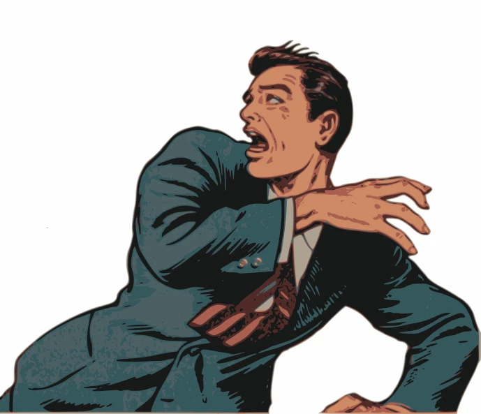 a close up of a person in a suit and tie, a comic book panel, by Hugh Hughes, digital art, scary angry pose, lying, textbook illustration in clolour, sneering roman legioneer