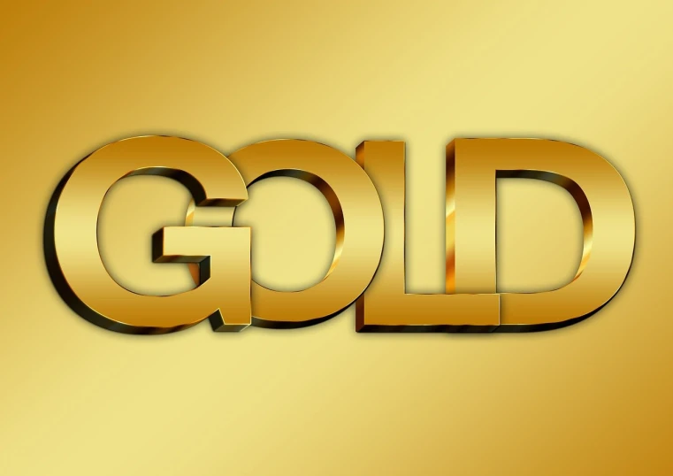 a close up of the word gold on a gold background, digital art, clean cel shaded vector art, set photo, 3 d logo, movies
