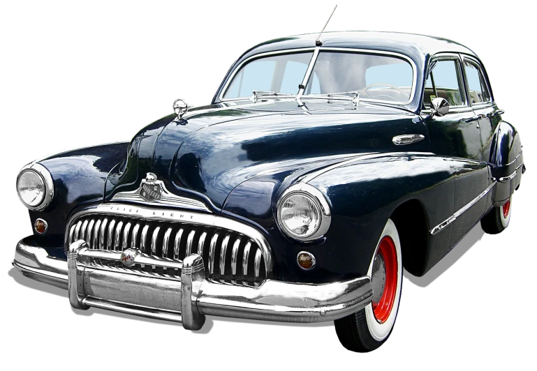 a close up of a classic car on a black background, by Arnie Swekel, pixabay contest winner, cobra, 1 9 4 8 desoto car, drawn with photoshop, chicken, black steel with red trim
