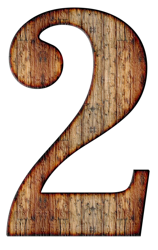 a wooden number two on a black background, a digital rendering, digital art, pyrography, two stories, distressed, skinny