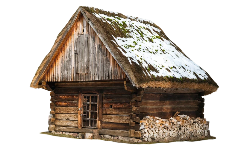 a small wooden cabin with a thatched roof, a digital rendering, by Jóhannes Sveinsson Kjarval, pixabay, renaissance, scale model photography, dusting of snow, ancient russian architecture, very very well detailed image