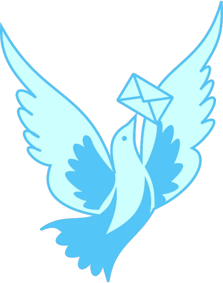 a bird with a letter in its beak, an illustration of, hurufiyya, infinite angel wings, delivering mail, blue colored, svg illustration