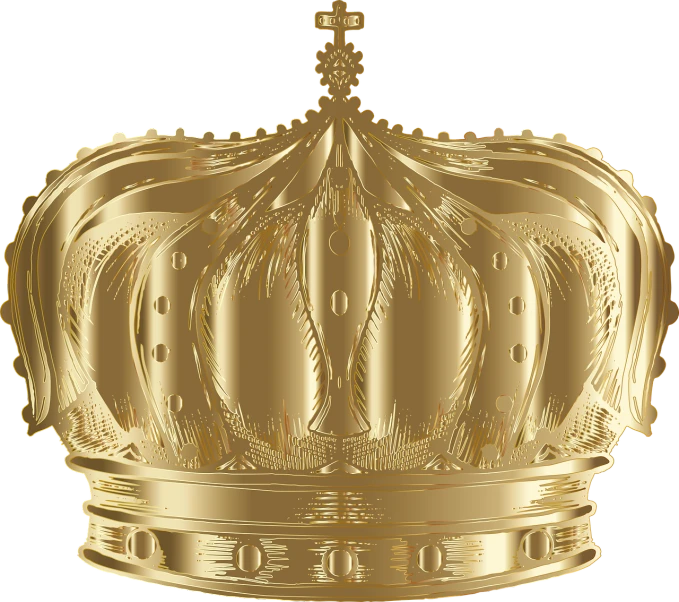 a golden crown on a black background, a digital rendering, pixabay, baroque, engraved highly detailed, band of gold round his breasts, medal, not cropped