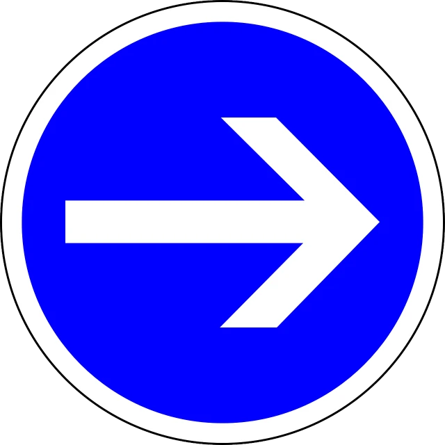 a blue sign with an arrow pointing to the left, by Ernő Grünbaum, hurufiyya, no gradients, drive out, round design, costa blanca