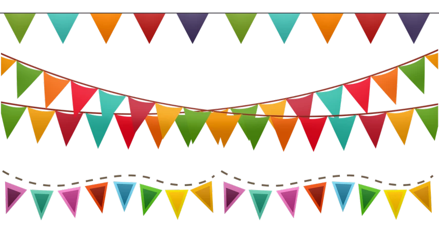 a set of colorful bunting flags on a black background, a screenshot, psd spritesheet, screencap, stylized border, 1 2 0 mm