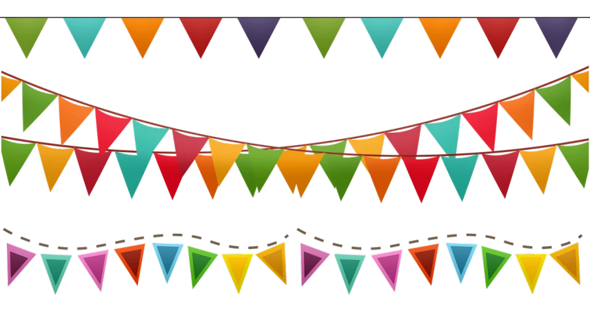 a set of colorful bunting flags on a black background, a screenshot, psd spritesheet, screencap, stylized border, 1 2 0 mm