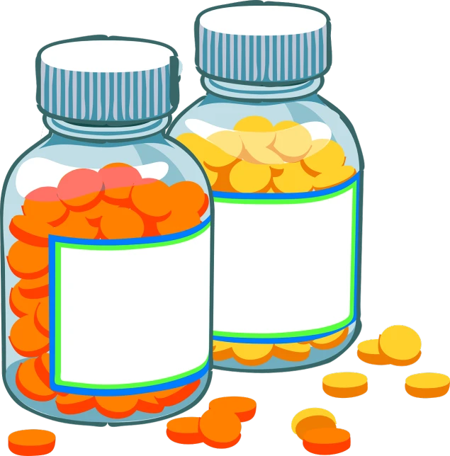 a couple of glass jars filled with coins, an illustration of, pop art, health supporter, orange and teal color, glass bottle, ( ( illustration