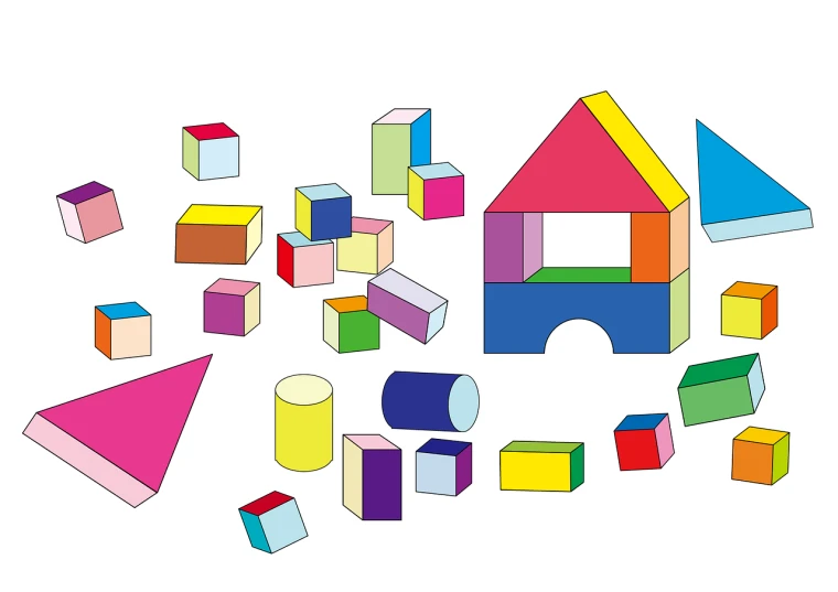 a group of colorful blocks and shapes on a white background, an illustration of, by Kinichiro Ishikawa, bright construction materials, illustration], transparent background, shelter