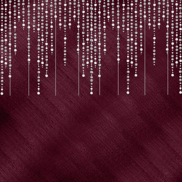 a bunch of beads hanging from the side of a wall, a digital rendering, art deco, maroon metallic accents, glitter background, diamond texture, rainy background