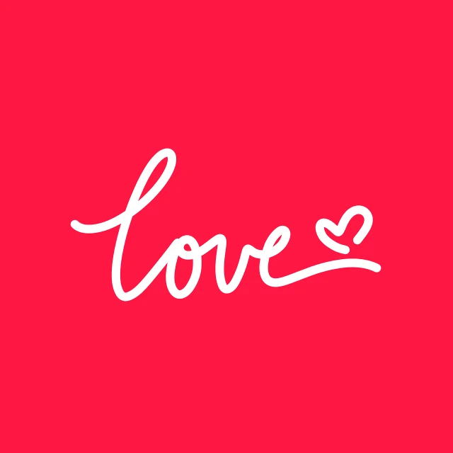 the word love written in white on a red background, signature, pink and red color style, illustration!, instagram post