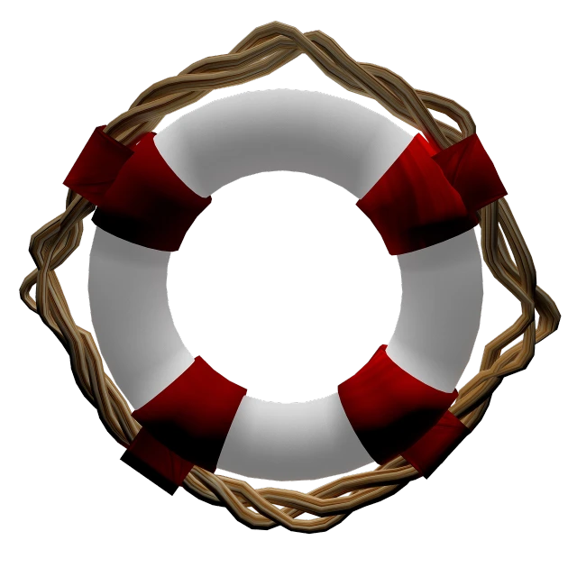 a life preserver with a red and white ribbon around it, a digital rendering, hurufiyya, on black background, arbor, 3d still designs, round background