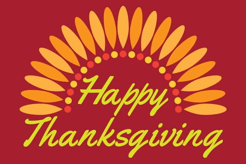 a sign that says happy thanksgiving on a red background, a digital rendering, by Susan Heidi, pixabay, hurufiyya, yellow and red color scheme, avatar image, no gradients, fan favorite