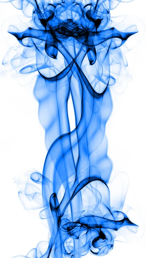 a close up of blue smoke on a white background, a digital rendering, inspired by Alberto Seveso, flickr, entwined hearts and spades, blue fire!, portrait photo, ripple