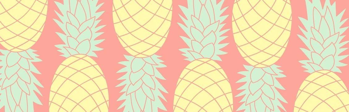 a pattern of pineapples on a pink background, pixabay, 🪔 🎨;🌞🌄, 70s design, pastel colours overlap, edible