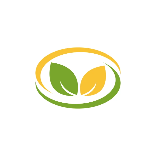 a green and orange leaf logo on a white background, a picture, figuration libre, farming, 4k high res, yellow and green, circle