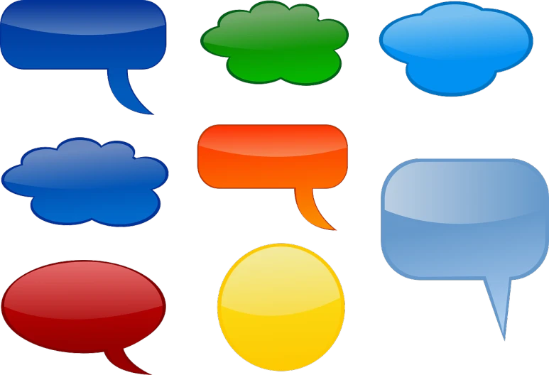 a bunch of different colored speech bubbles, by John Button, gloss, created in adobe illustrator, icon pack, amber