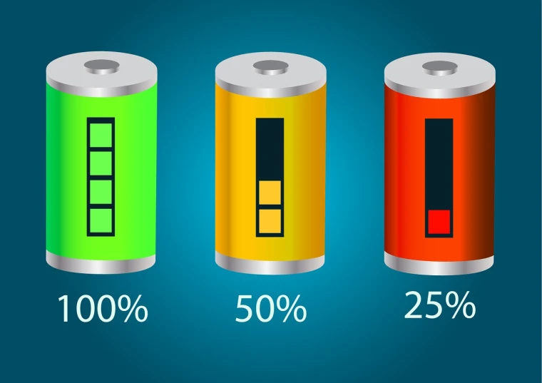 a close up of three batteries on a blue background, an illustration of, stats, colorful illustration, colorful picture, set photo