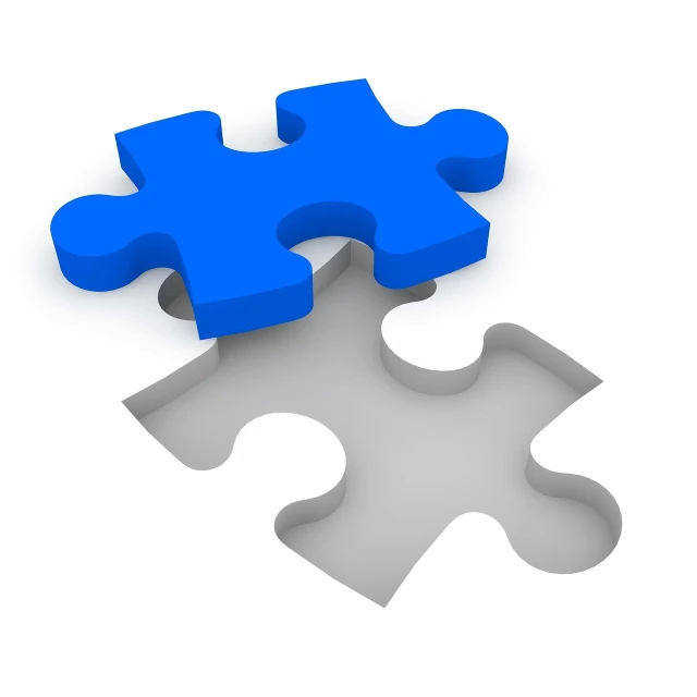 two pieces of blue puzzle sitting on top of each other, a jigsaw puzzle, by Eugeniusz Zak, 3 dimensional, gogo : :, compressed jpeg, blue and gray colors