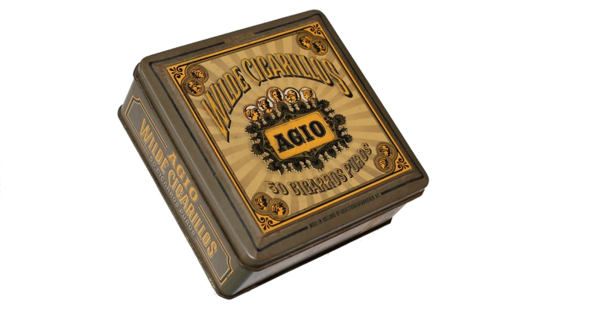a close up of a box on a black background, a digital rendering, by Artur Tarnowski, art nouveau, snake oil album, :10 gas grenades, alex and his droogs, packshot