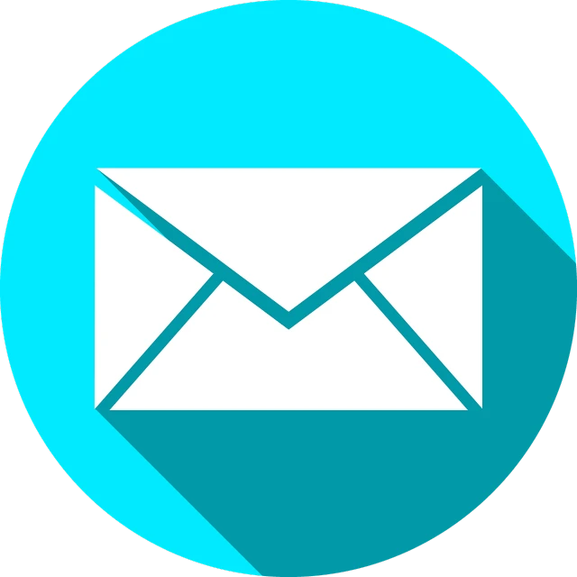 an envelope icon with a long shadow, by Matt Stewart, pixabay, minimalism, circular shape, white cyan, various posed, neck