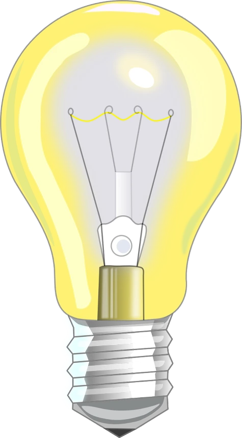a yellow light bulb on a white background, inspired by Masamitsu Ōta, colors: yellow, an instrument, thunder, full colored