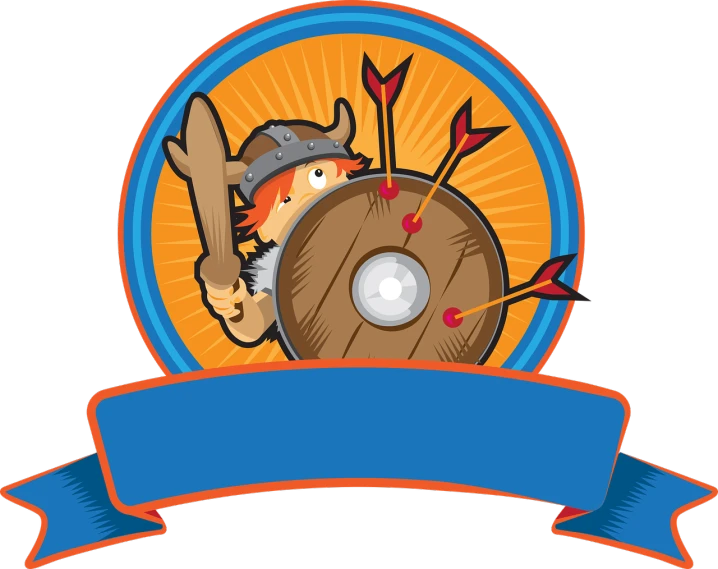 a cartoon viking holding a sword and shield, reddit, digital art, vector graphics forum badge, aiming a bow and arrow, blank, nostalgic memory