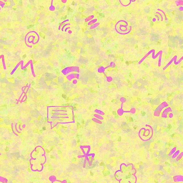 a pattern of social icons on a yellow background, by Ai-Mitsu, flickr, computer art, pink fog background, graffiti _ background ( smoke ), jelly - like texture, network
