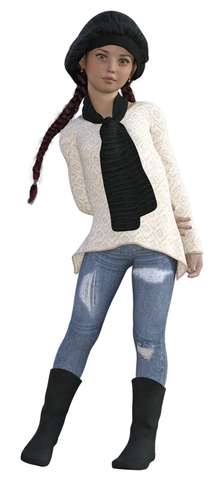 a woman in jeans and a sweater posing for a picture, a digital rendering, inspired by Rhea Carmi, cg society contest winner, renaissance, full_body!!, loosely cropped, female outfit, 2 4 year old female model