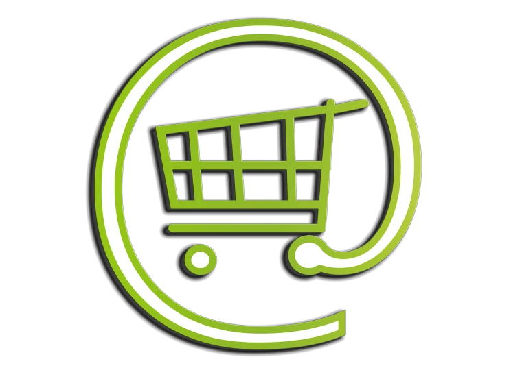 a green shopping cart on a black background, a digital rendering, cobra, circle, q, shops, icon