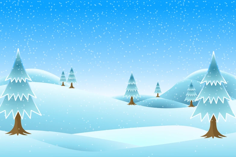 a snowy landscape with trees and snow flakes, an illustration of, shutterstock, naive art, cartoonish vector style, cypresses and hills, simple and clean illustration, iphone wallpaper