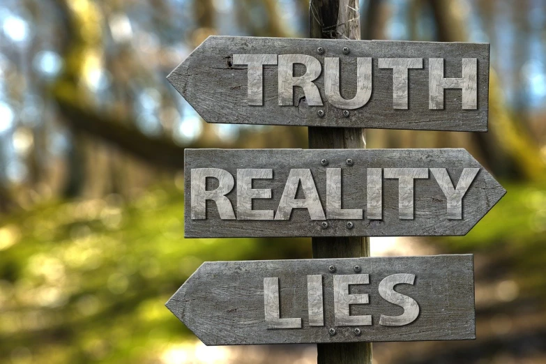 a sign that says truth, reality, lies and lies, shutterstock, realism, wooden, hyper realistic”, documentary, trolls
