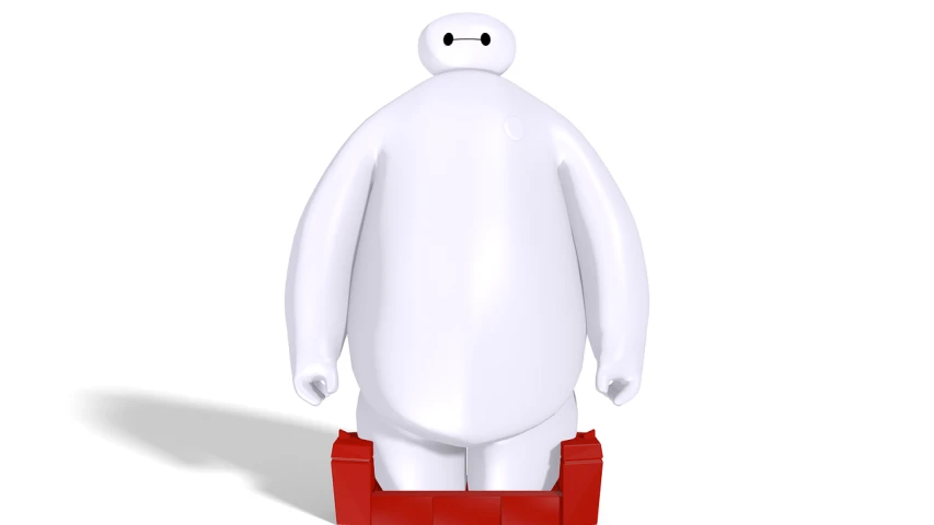 a big hero standing on top of a red box, an ambient occlusion render, by Pixar, shutterstock, full lenght view. white plastic, peter griffin body type, brick, product introduction photo