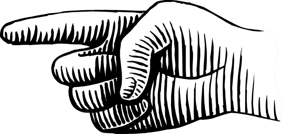 a black and white drawing of a hand pointing at something, a woodcut, by Emma Ríos, pixabay, holding hands, striped, friendship, digitally enhanced
