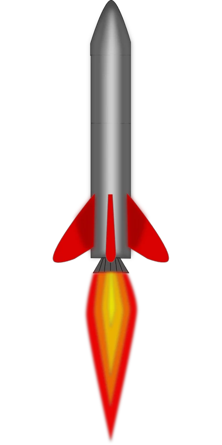 a red and silver rocket ship on a white background, hurufiyya, muzzle flash, 7 0 mm. digital art, chimney, solidworks