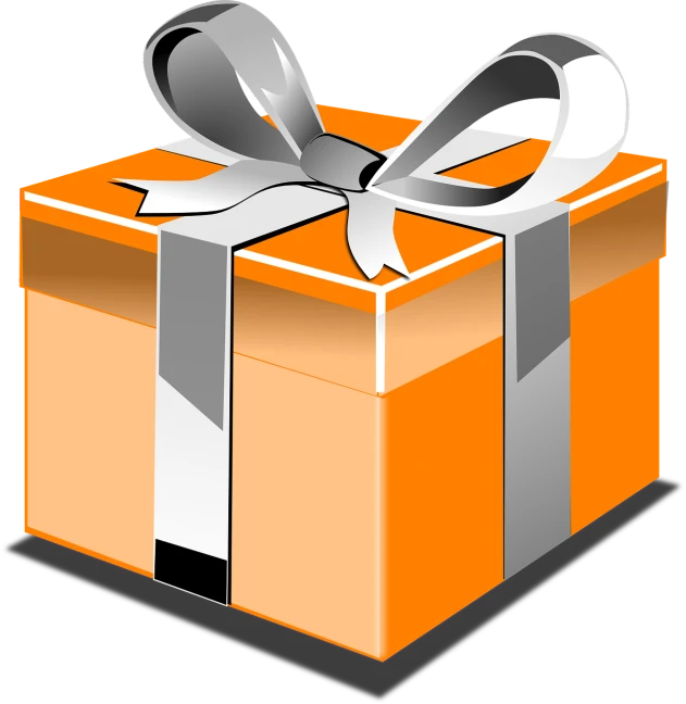 an orange gift box with a silver ribbon, pixabay contest winner, computer art, black and orange, illustrator vector graphics, various posed, theft