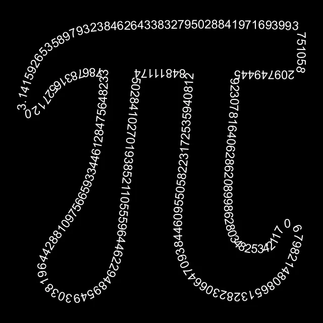 a pi symbol on a black background, by Primrose Pitman, ascii art, precise! vector trace, calculus, calligraphy formula, jonathan ivy