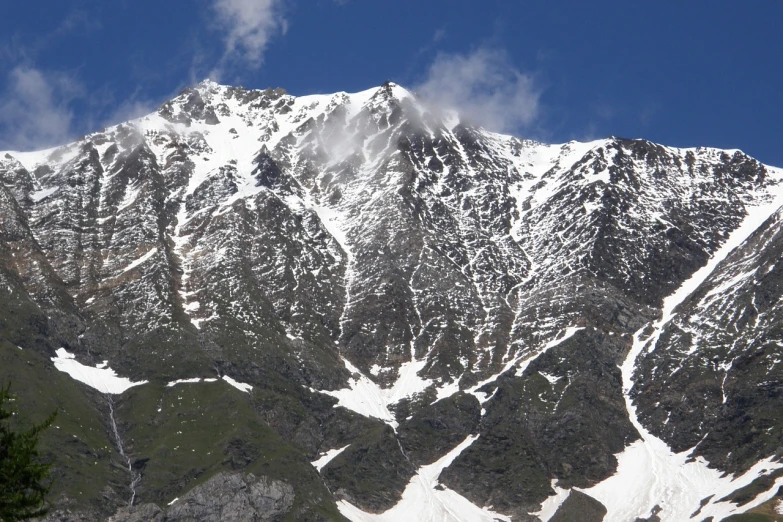 a mountain covered in snow under a blue sky, a picture, hurufiyya, modern high sharpness photo