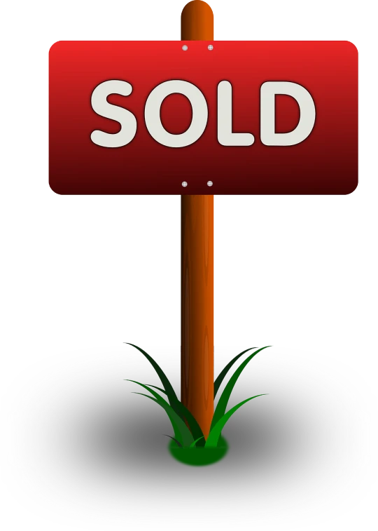 a red sign with the word sold on it, an illustration of, by Pamela Drew, pixabay contest winner, conceptual art, game asset of plant and tree, round base, without background, encyclopedia illustration